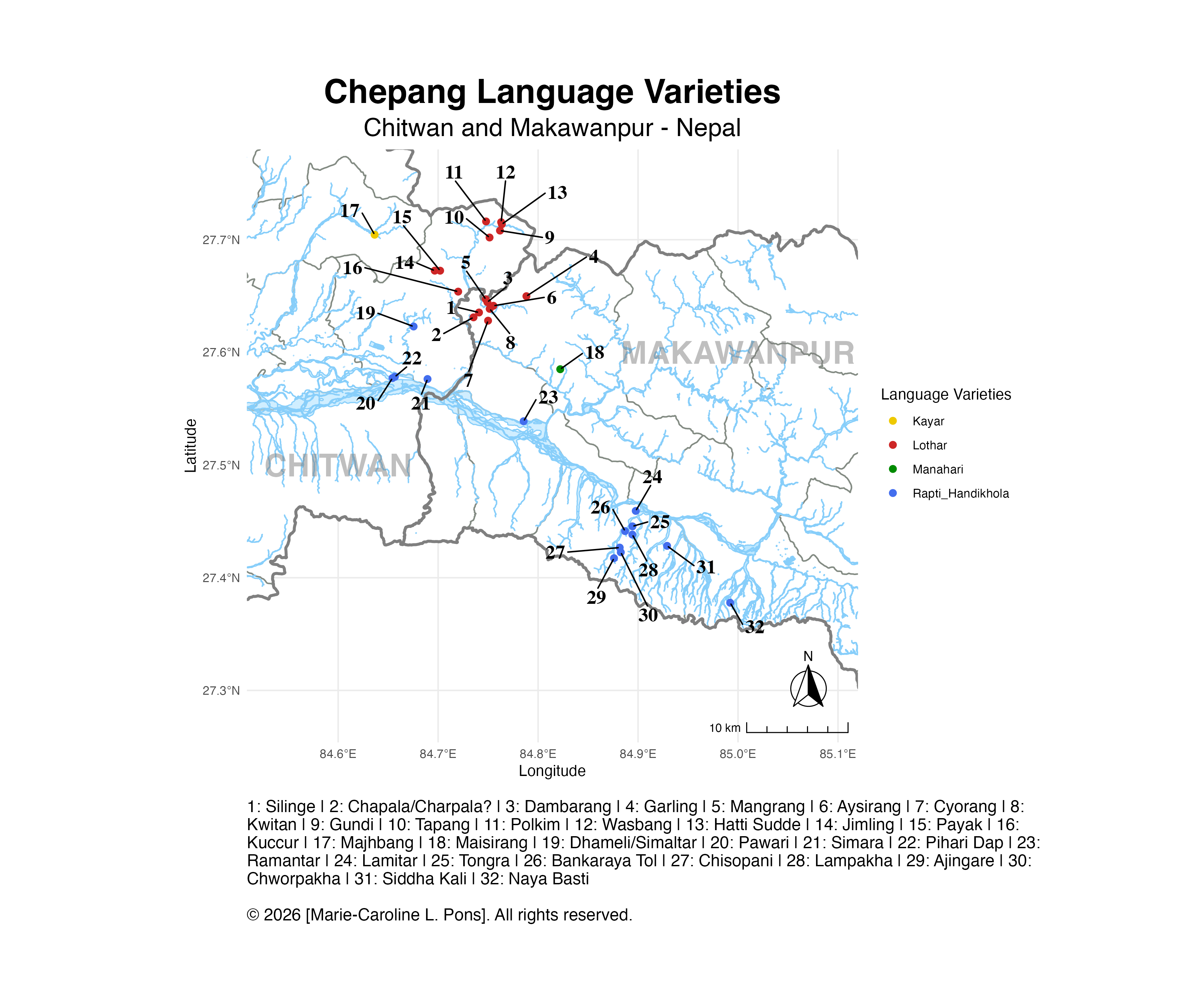 Map of Chepang varieties in Nepal